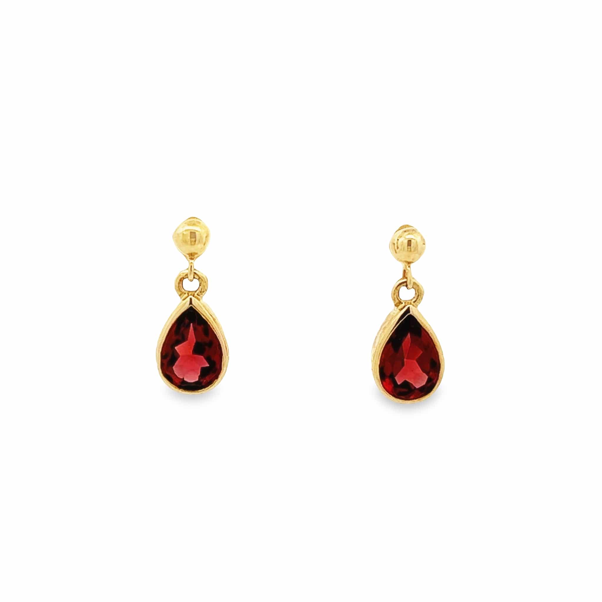 9ct Yellow Gold Garnet Drop Earrings Charles Nobel