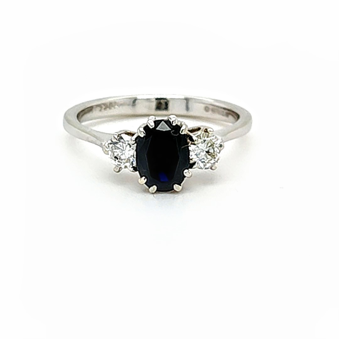18ct White Gold Sapphire and Diamond Trilogy Design Ring