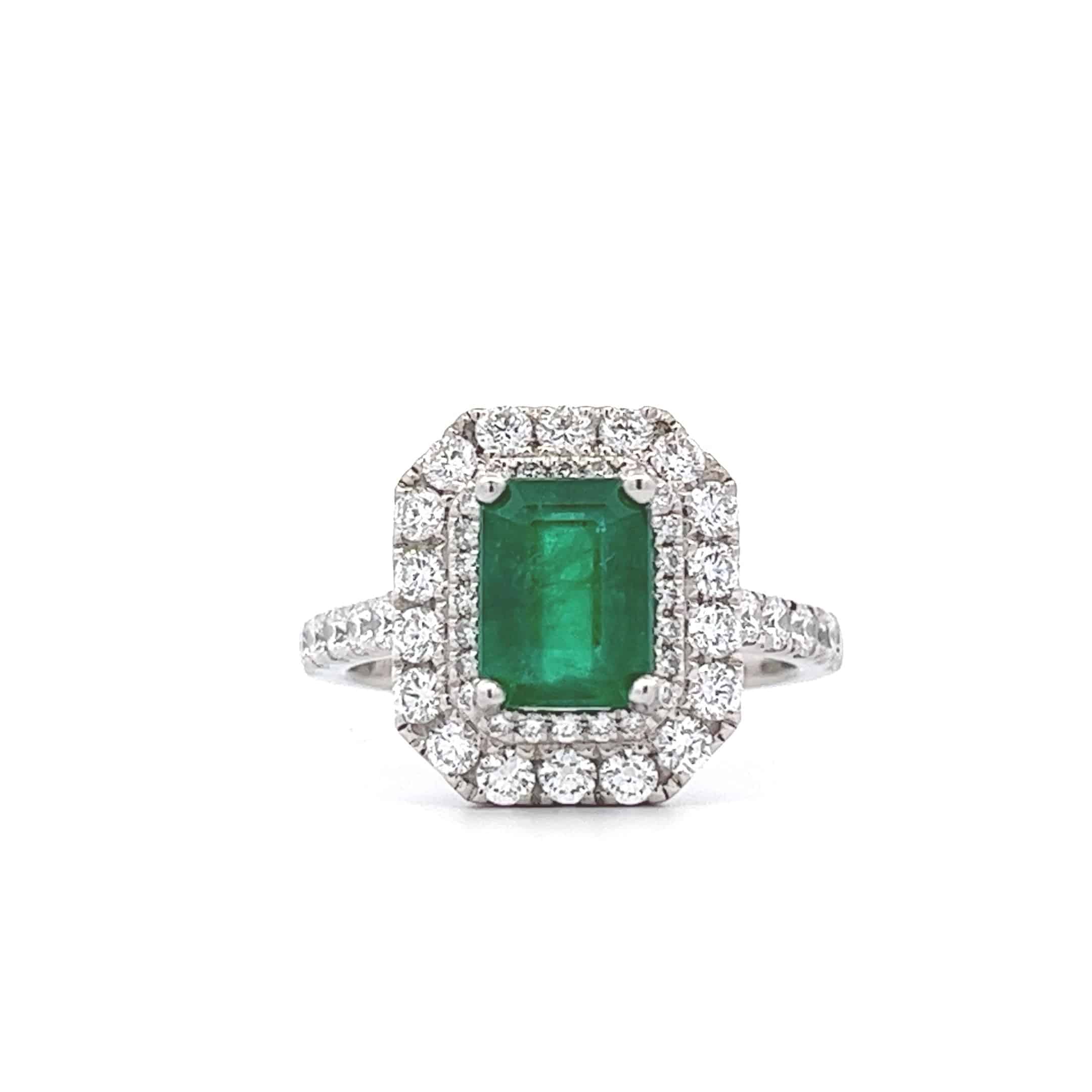 Excellent Quality 1.61ct Emerald with Douvle Halo Design and Diamond ...