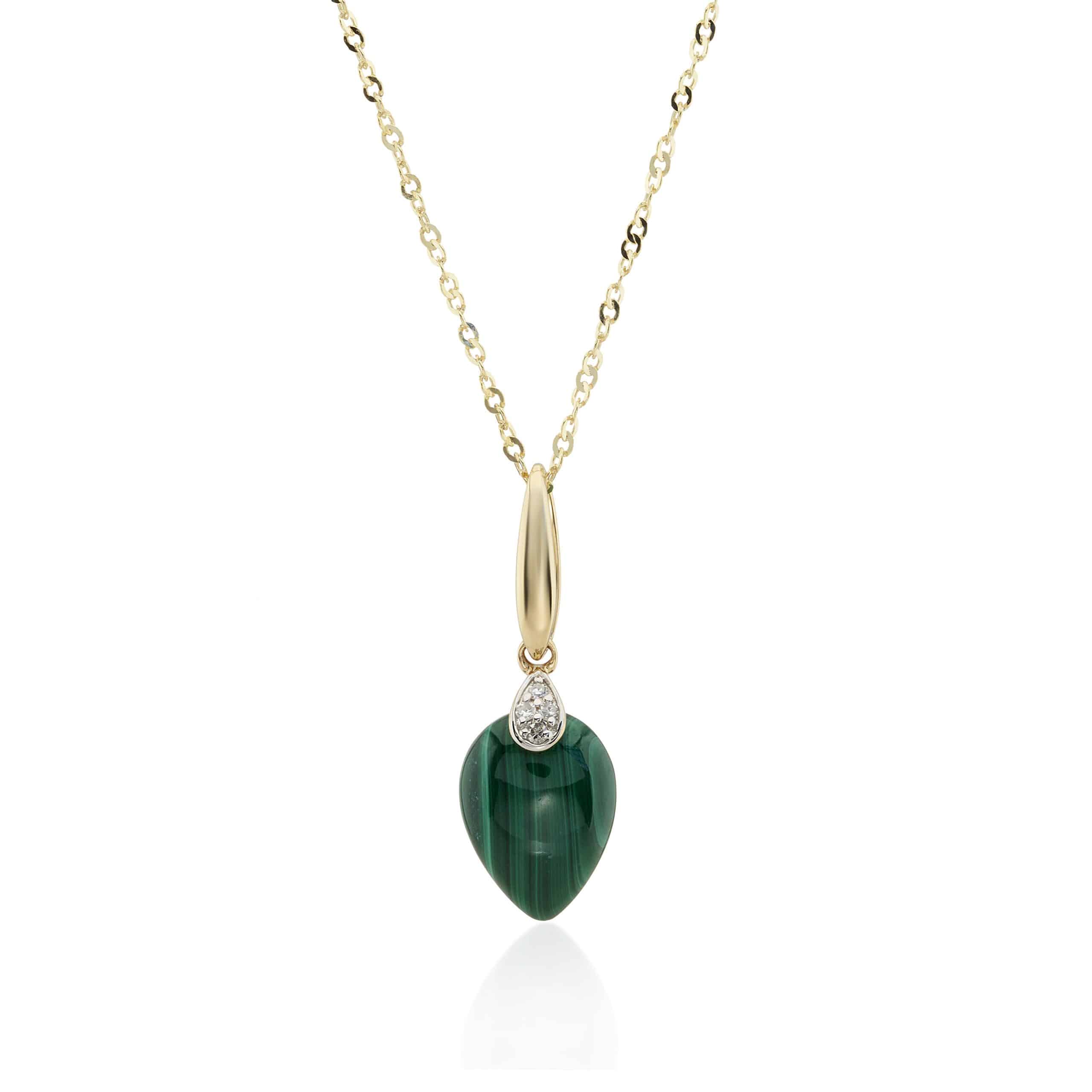 9ct Yellow Gold Malachite Diamond Pendant Necklace - Charles Nobel